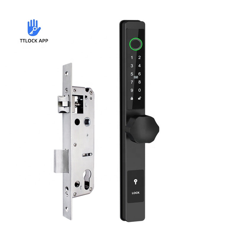 Outdoor Waterproof Smart Glass Aluminum Door Lock Fingerprint Mortise 3585 Ttlock Safety Smart Handles Sliding Doors Lock