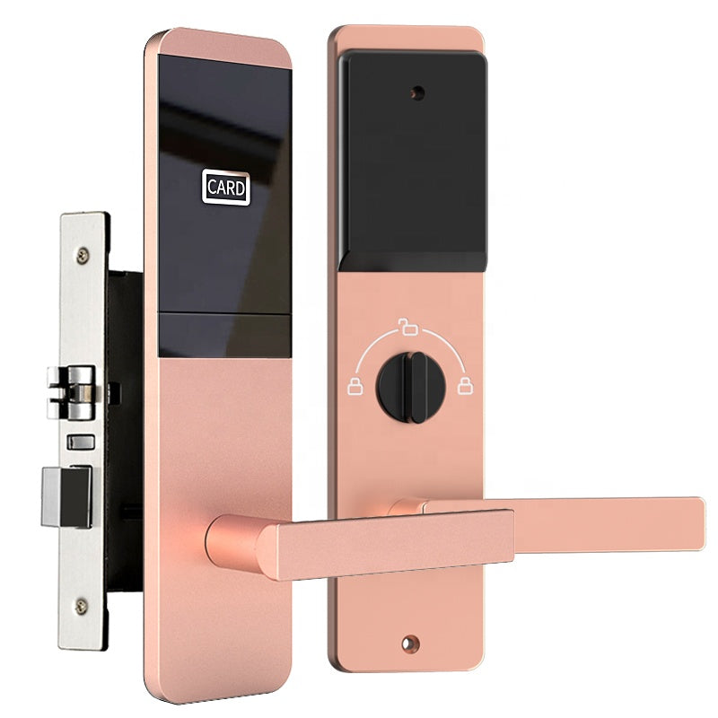 High Quality Smart Hotel Door Lock Work with Hotel System Metal Mortise Safety Key RFID Card Golden Smart Hotel Lock